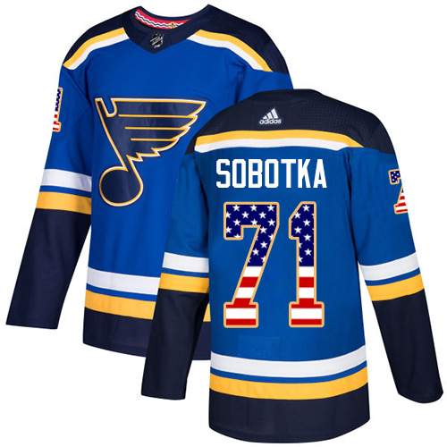 Adidas Blues #71 Vladimir Sobotka Blue Home Authentic USA Flag Stitched NHL Jersey